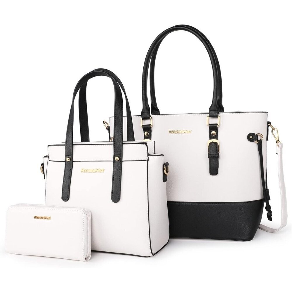 Womens Beige  Black 3PCS Purses Set  Tote Bag Wallet & Shoulder Satchel Handbags